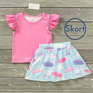 Petit Lem Pink Top and Blue Skort Set